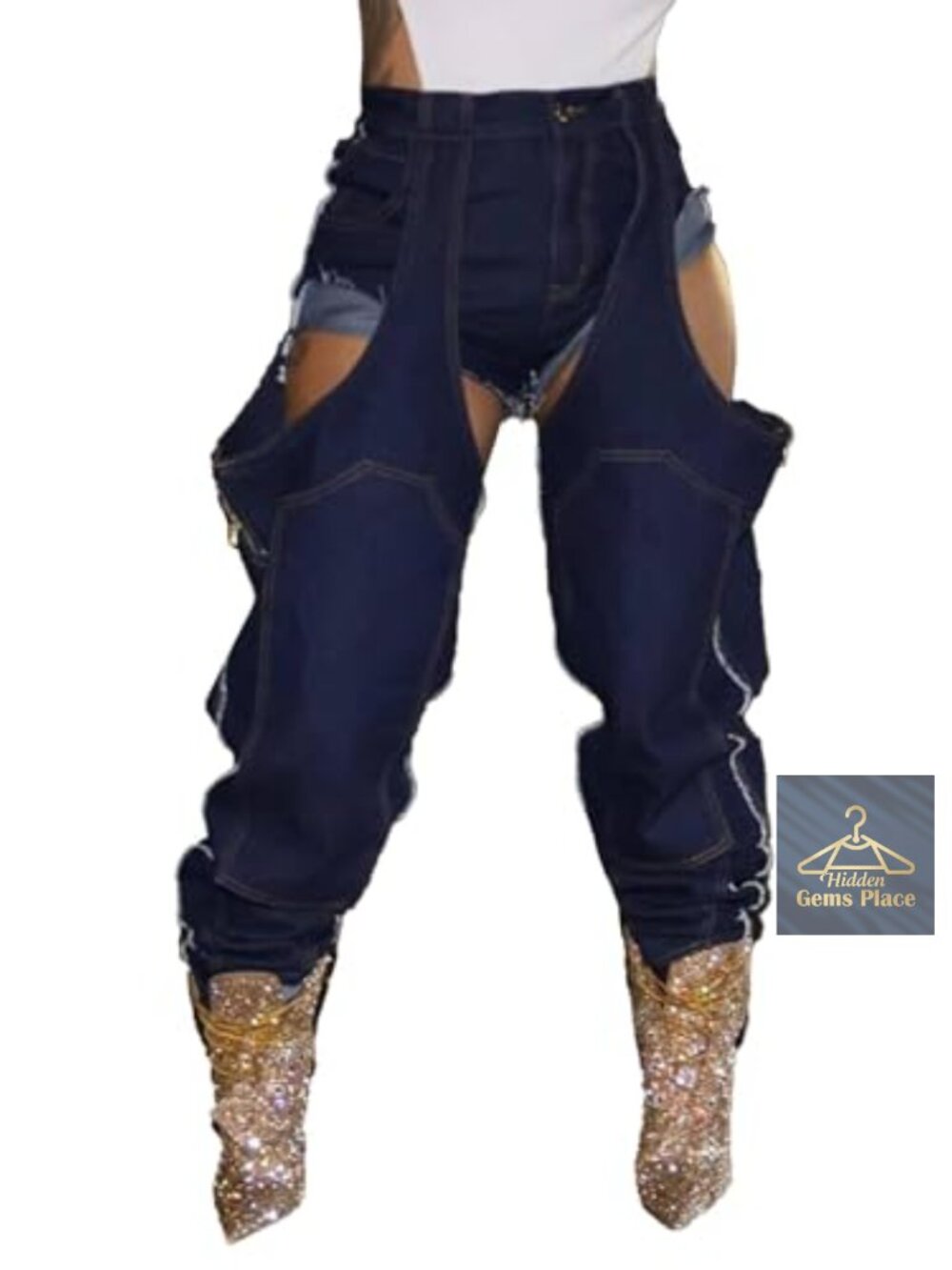 Women Y2K Baggy High Waisted Wide Leg Patchwork Ripped Jeans